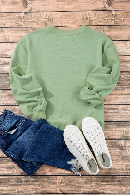 Smoke Green Plain Drop Shoulder Crewneck Pullover Sweatshirt - Chic Meadow Boutique 