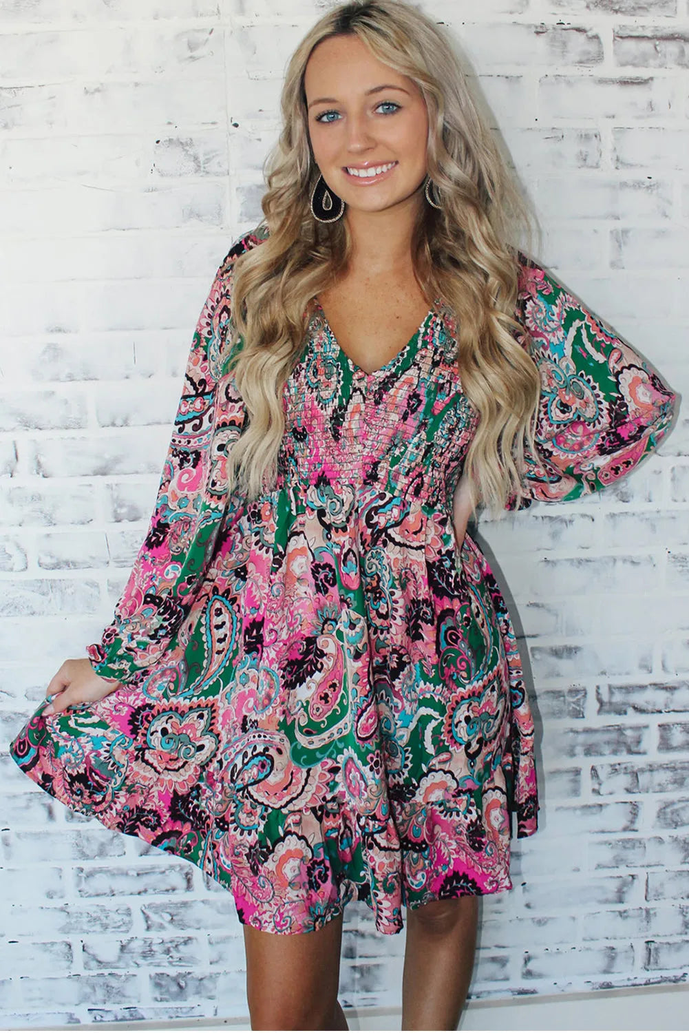 Boho Paisley Print Ruffle Hem Dress - Chic Meadow Boutique 