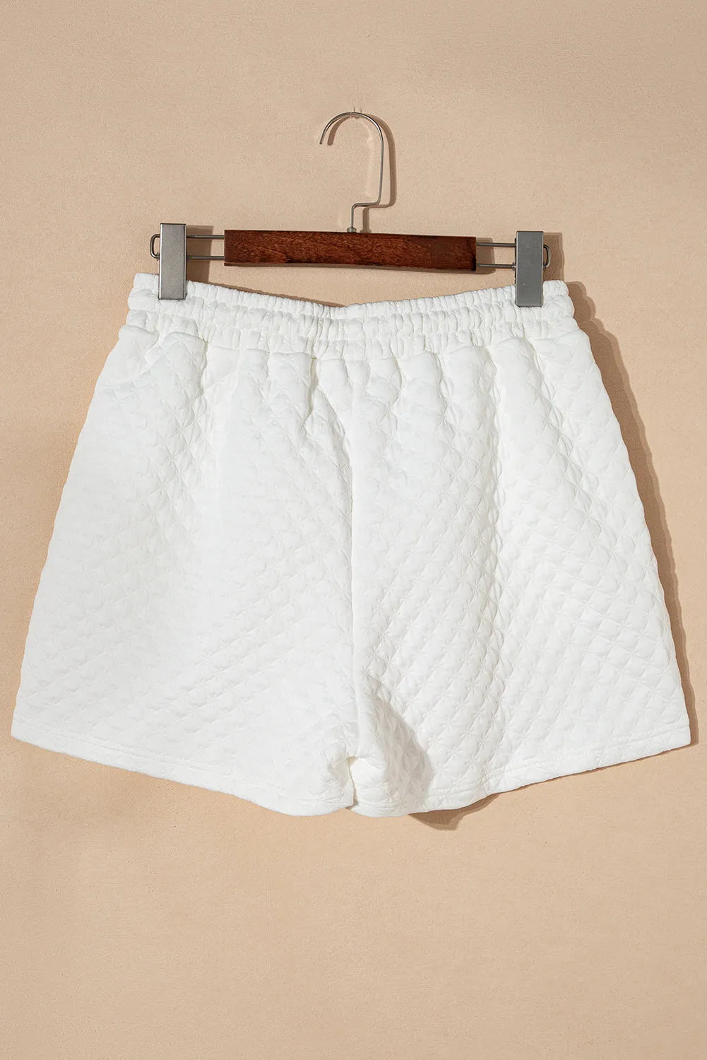 White Textured Notch V Neck Drawstring Shorts Set - Chic Meadow Boutique 