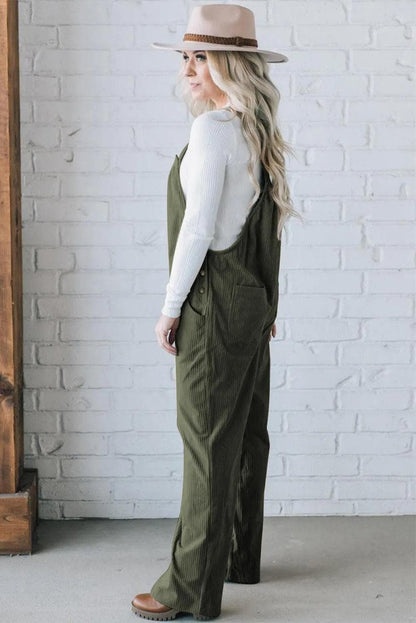 Bottoms/Jumpsuits & Rompers Jungle Green Solid Pocketed Loose Fit Corduroy Overall