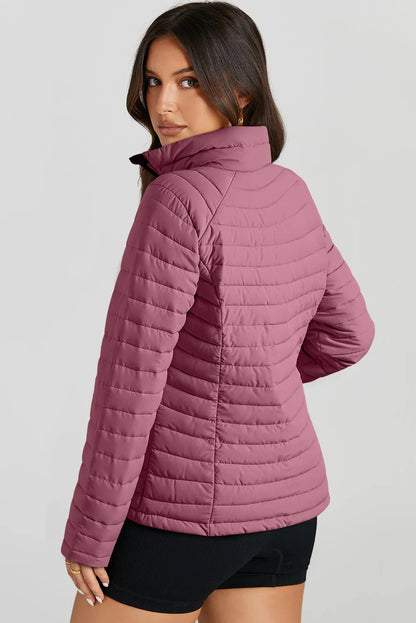 Burgundy Solid Color Quilted Zip-up Puffer Jacket - Chic Meadow Boutique 