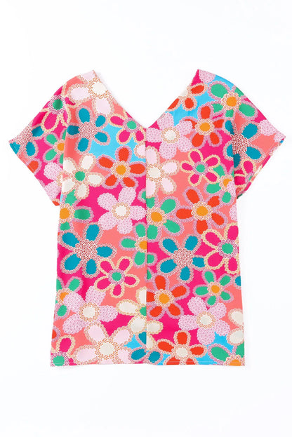 Pink Abstract Print V Neck Dolman Blouse - Chic Meadow Boutique 