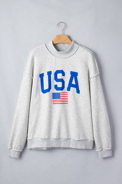 Light Grey Mock Neck Reversible USA/America Graphic Sweatshirt