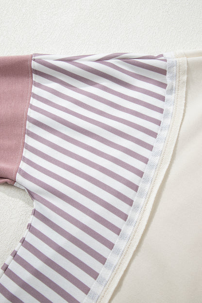 White Color Block Striped Patchwork Dolman Slit Sweatshirt