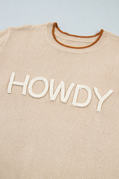 Parchment Corder HOWDY Letter Graphic Crew Neck Relaxed Sweater