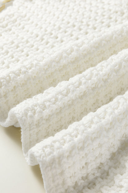 White Hollowed Detail Wide Sleeve Loose Pullover Sweater