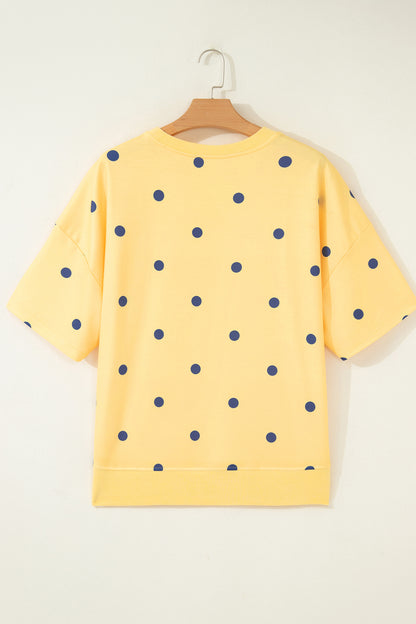 Yellow Polka Dot Print Crossed Seam Detail Oversize Tee
