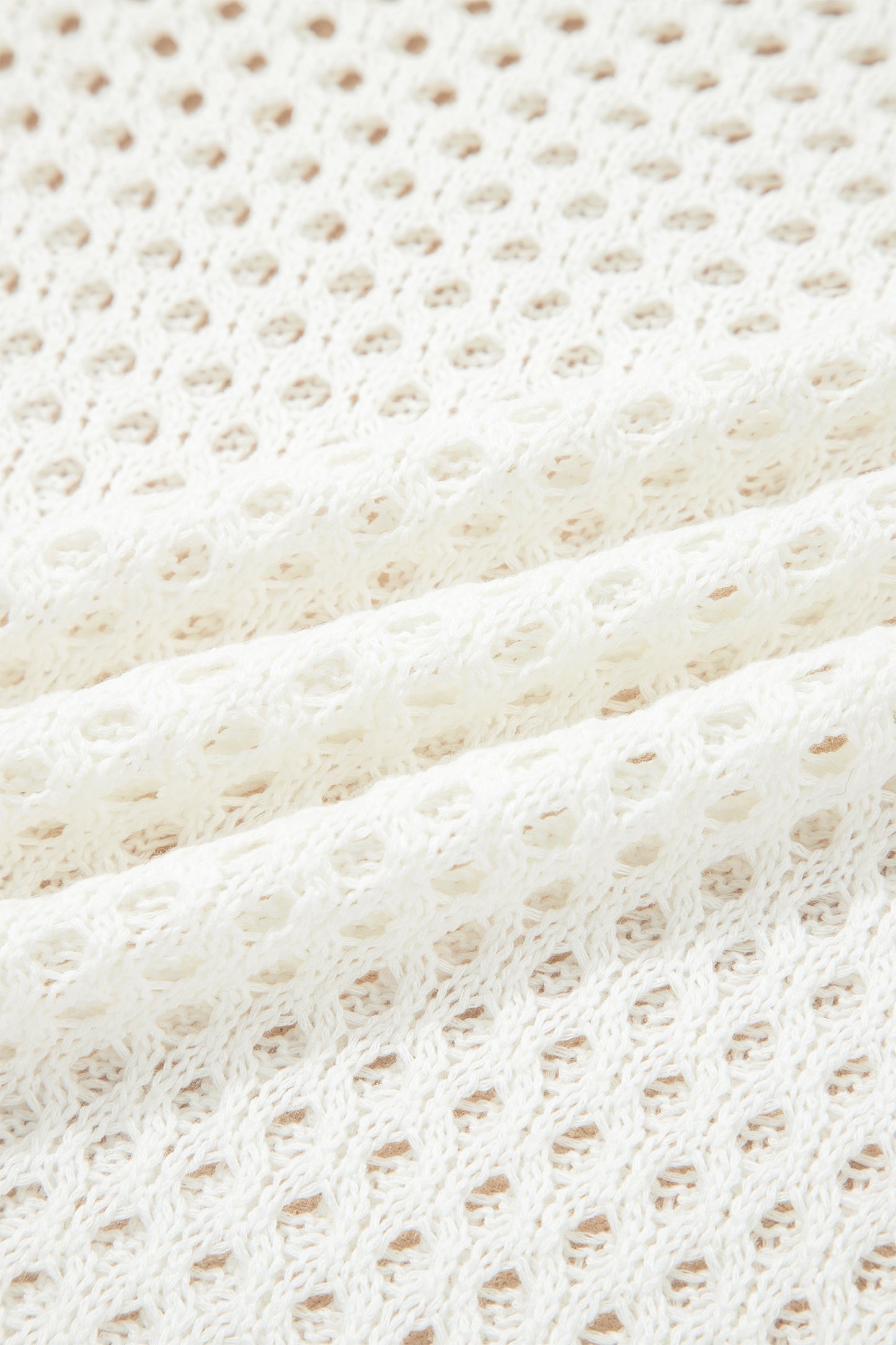 White Scalloped Trim Hollow Out Knit Long Sleeve Top