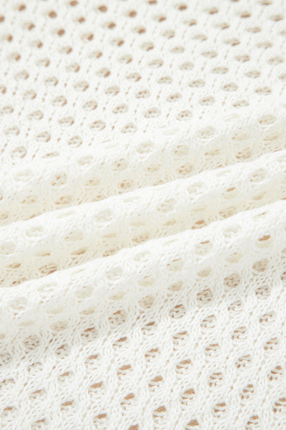 White Scalloped Trim Hollow Out Knit Long Sleeve Top