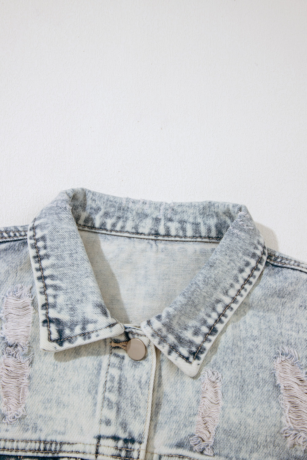 Beau Blue Light Wash Buttoned Chest Pocket Puff Sleeve Denim Jacket