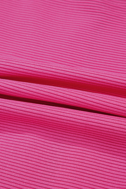 Rose Red Textured Short Sleeve Half Zip Drawstring Waist Romper