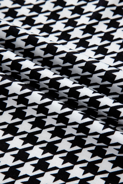 Black Houndstooth Print Open Front Long Dolman Kimonos