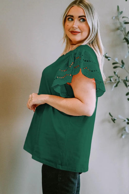 Plus Size/Plus Size Tops/Plus Size Tops & Tees Green Plus Size Flutter Sleeve Top