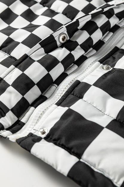 Black Double Checked Stand Collar Cropped Puffer Vest