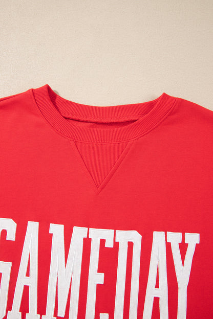 Fiery Red GAMEDAY Embroidered Patch Pattern Casual Shift Sweatshirt