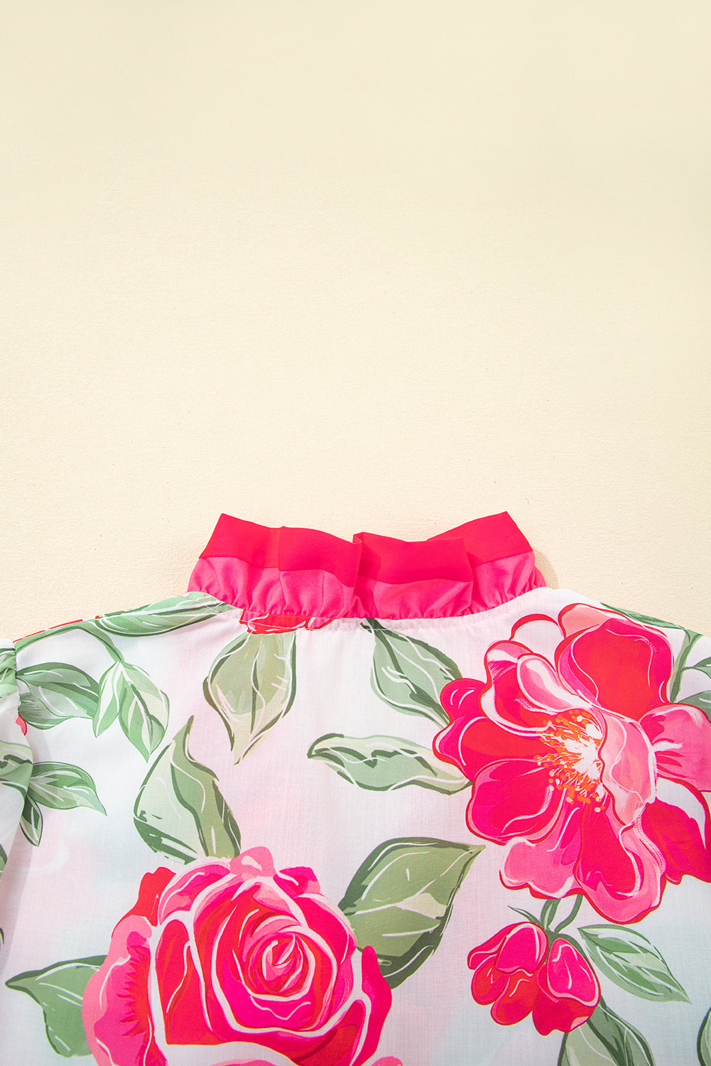 Rose Floral Frilled V Neck Short Sleeve Blouse Top