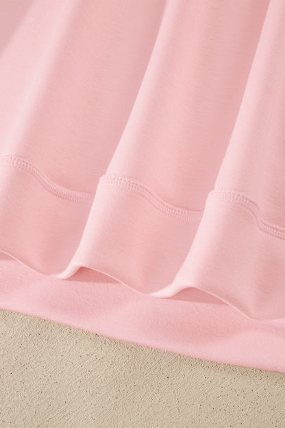 Light Pink Solid Color Exposed Seam Mock Neck Oversize Tee Casual Shorts 2pcs Outfit