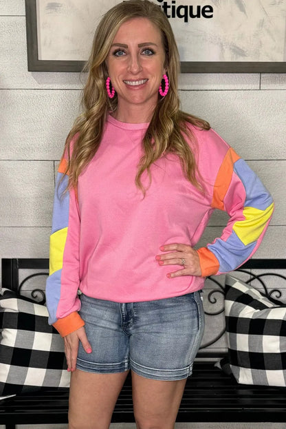 Pink Candy Colorblock French Terry Top - Chic Meadow Boutique 