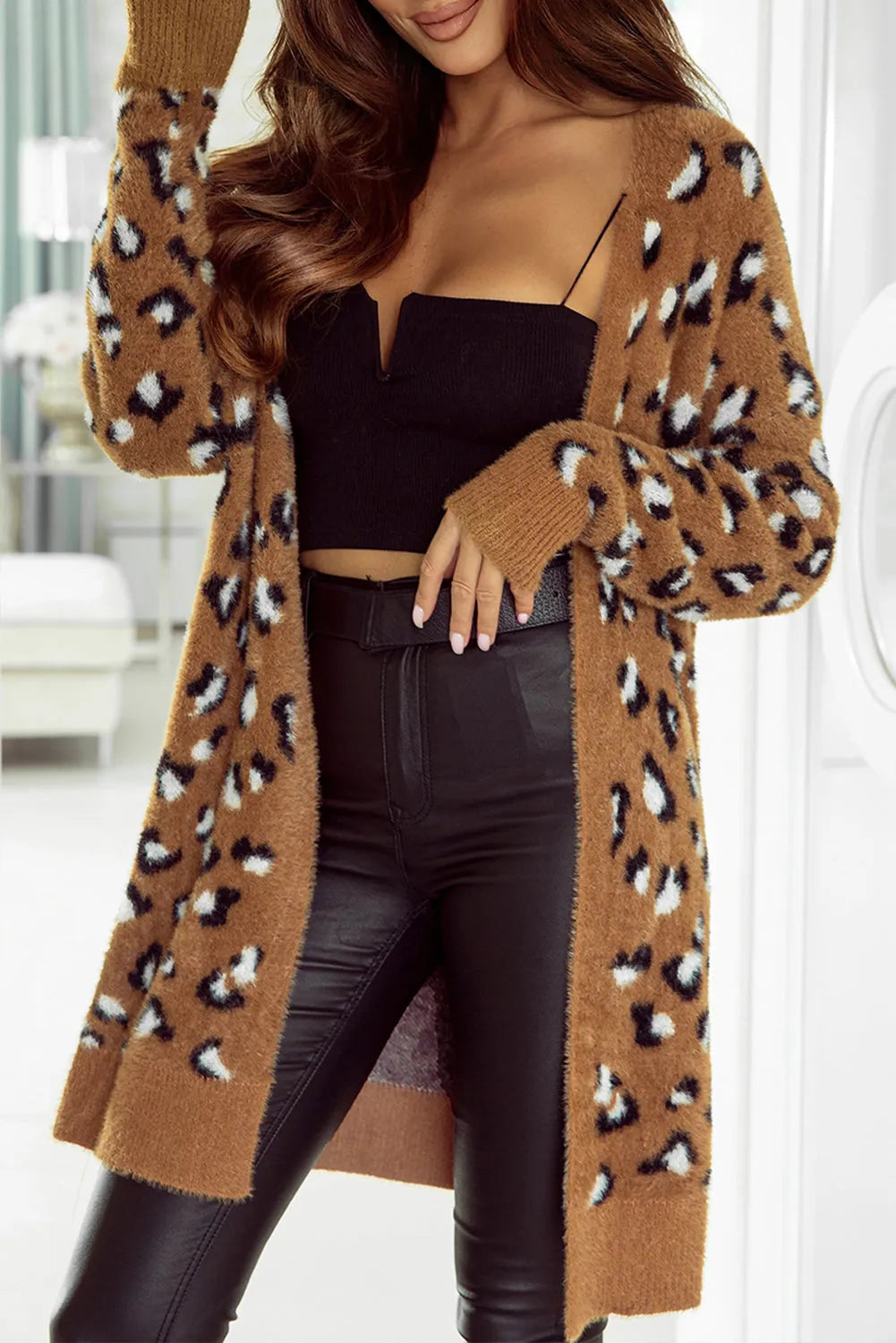 Brown Leopard Print Fur Cardigan - Chic Meadow Boutique 