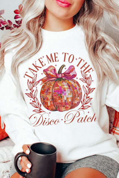 Beige Halloween Disco Ball Pumpkin Print Pullover Sweatshirt - Chic Meadow Boutique 