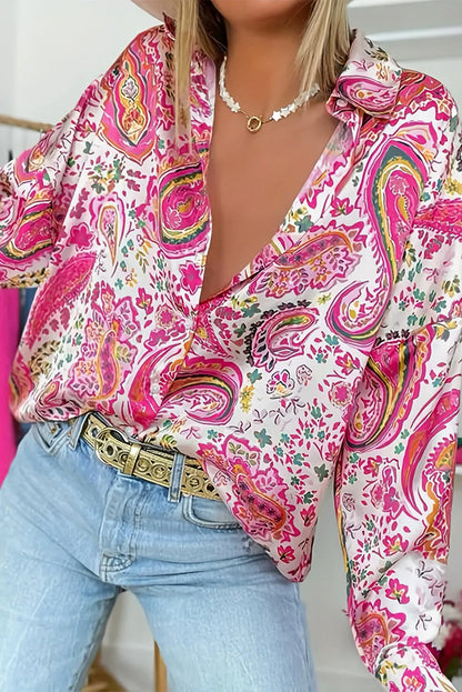 Pink Floral Paisley Printed Casual Shirt - Chic Meadow Boutique 