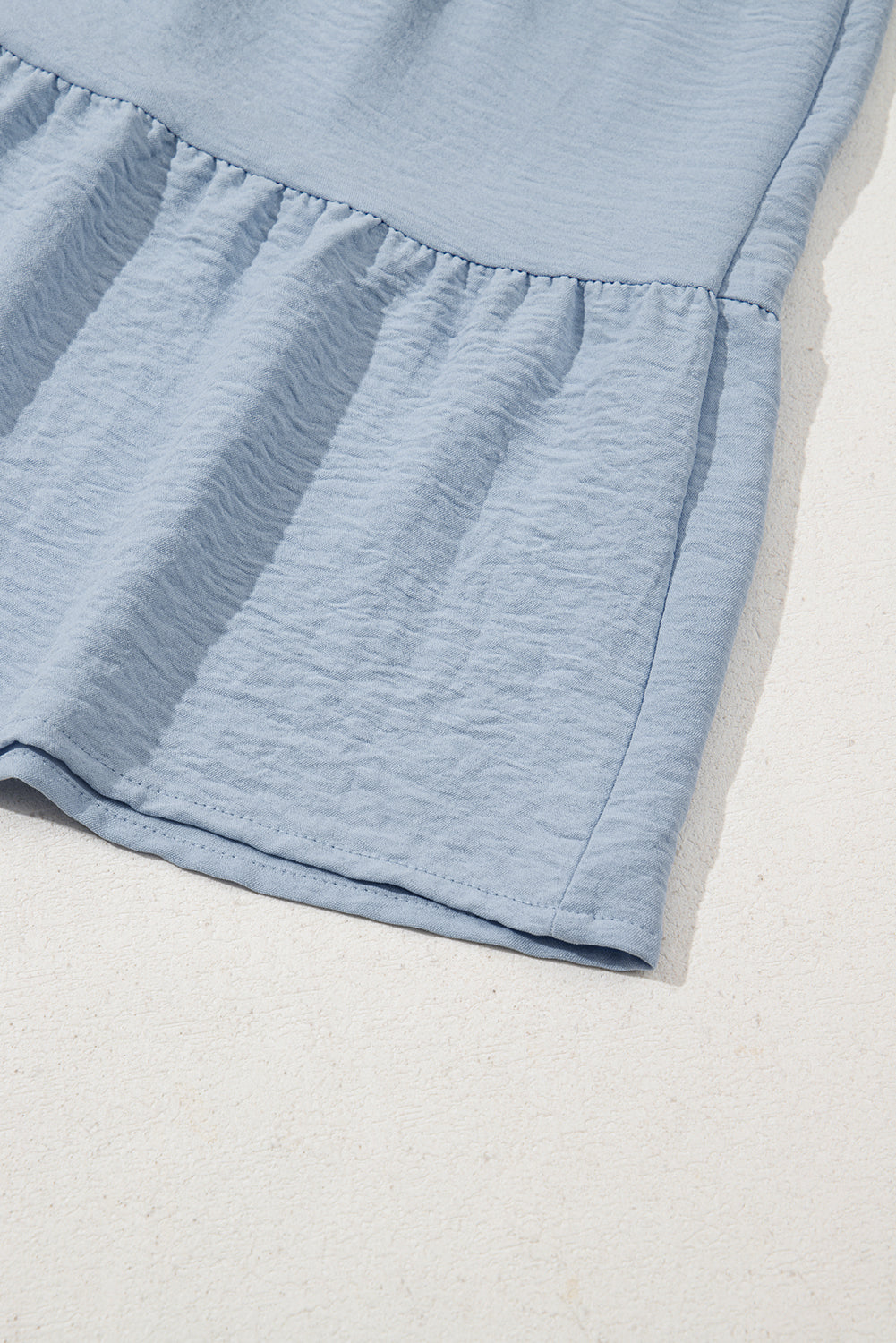 Beau Blue Shirt Collar Button Up Short Puff Sleeve Tiered Shift Dress