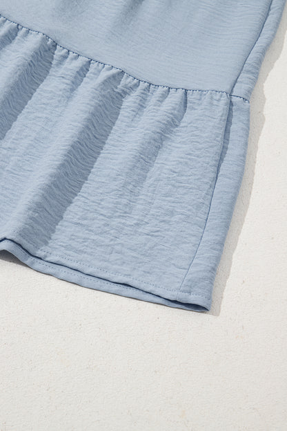 Beau Blue Shirt Collar Button Up Short Puff Sleeve Tiered Shift Dress