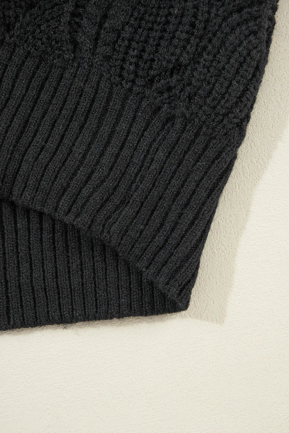 Black Hollow Out Knit V Neck Drop Shoulder Sweater - Chic Meadow Boutique 