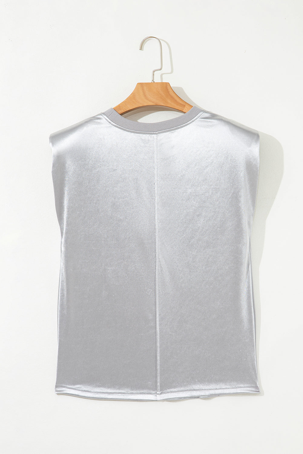 Silvery Metallic Luster Crew Neck Shift Tank Top