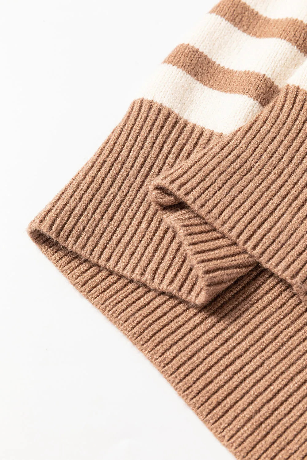 Brown Stripe Colorblock Bishop Sleeve Turtleneck Sweater - Chic Meadow Boutique 