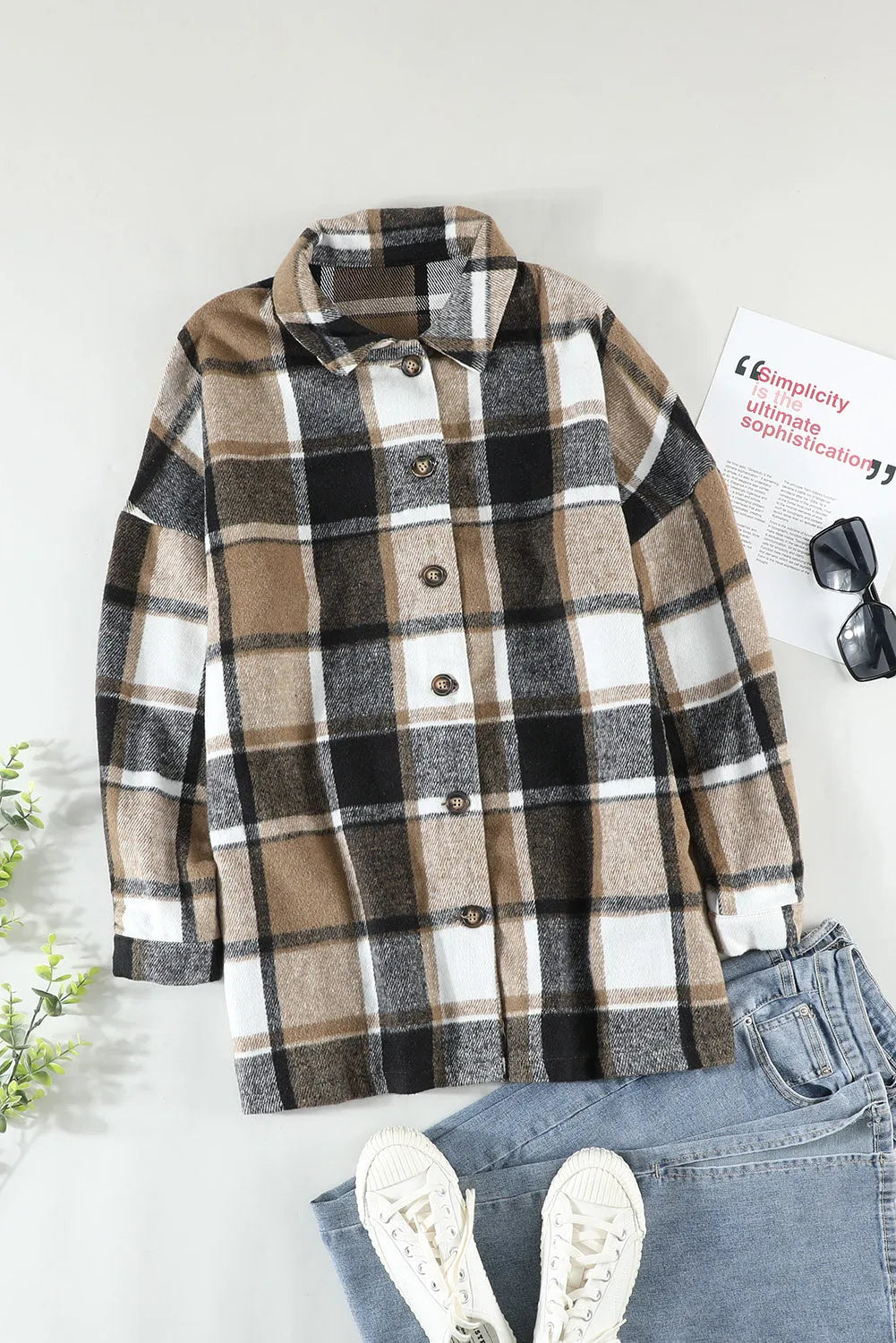 Plaid Print Buttoned Shirt Jacket - Chic Meadow Boutique 