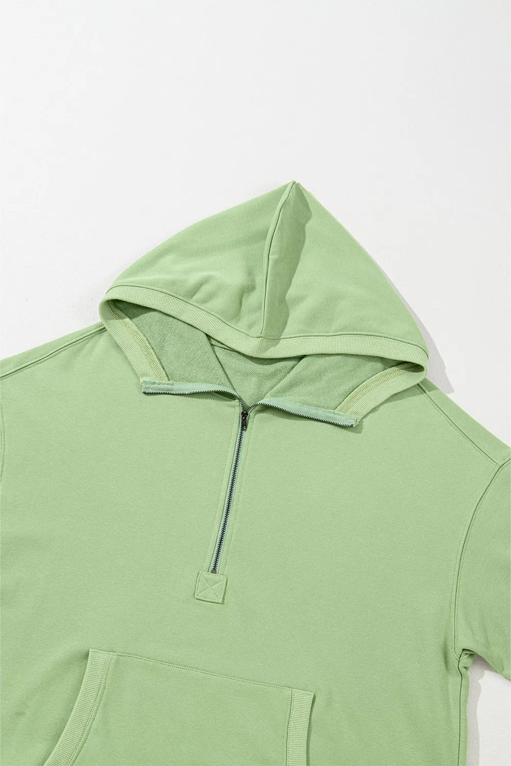 Smoke Green Solid Kangaroo Pocket Half Zipper Oversized Hoodie - Chic Meadow Boutique 