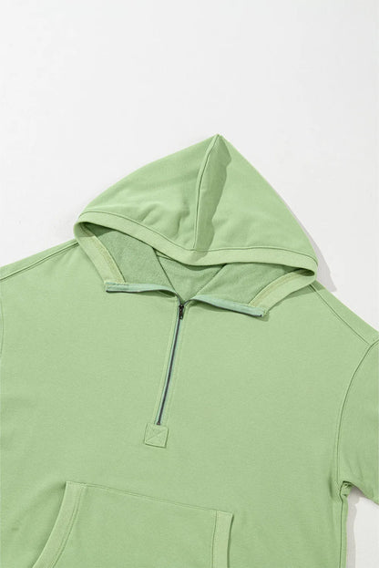 Tops/Sweatshirts & Hoodies Smoke Green Solid Kangaroo Pocket Half Zipper Oversized Hoodie