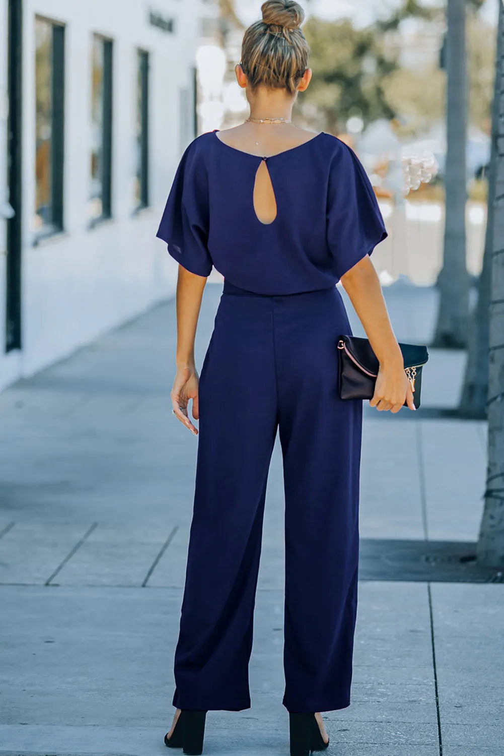 Blue Belted Wide Leg Jumpsuit - Chic Meadow Boutique 