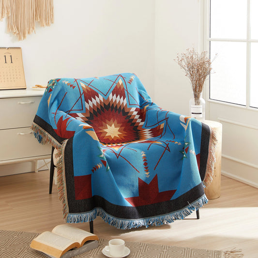 Woven Indigenous Star Throw - Turquoise - Chic Meadow Boutique 