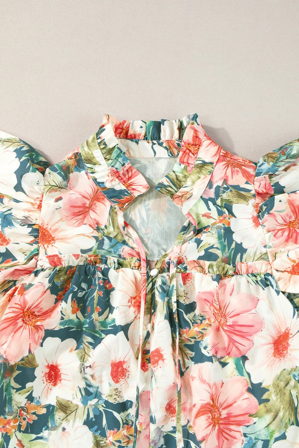 Pink Floral Print Ruffled Sleeve V Neck Blouse - Chic Meadow Boutique 