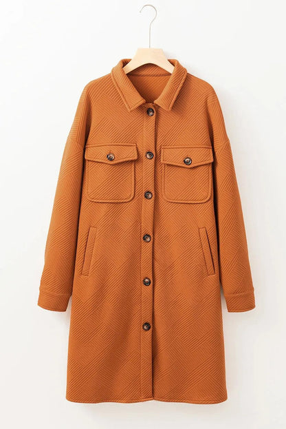 Outerwear/Coats Gold Flame Textured Collared Drop Shoulder Buttoned Front Duster Coat