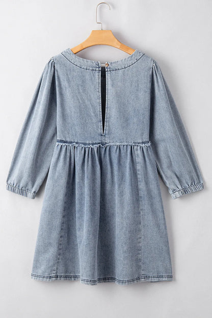 Beau Blue Light Wash High Waist Loose Fit Denim Mini Dress - Chic Meadow Boutique 