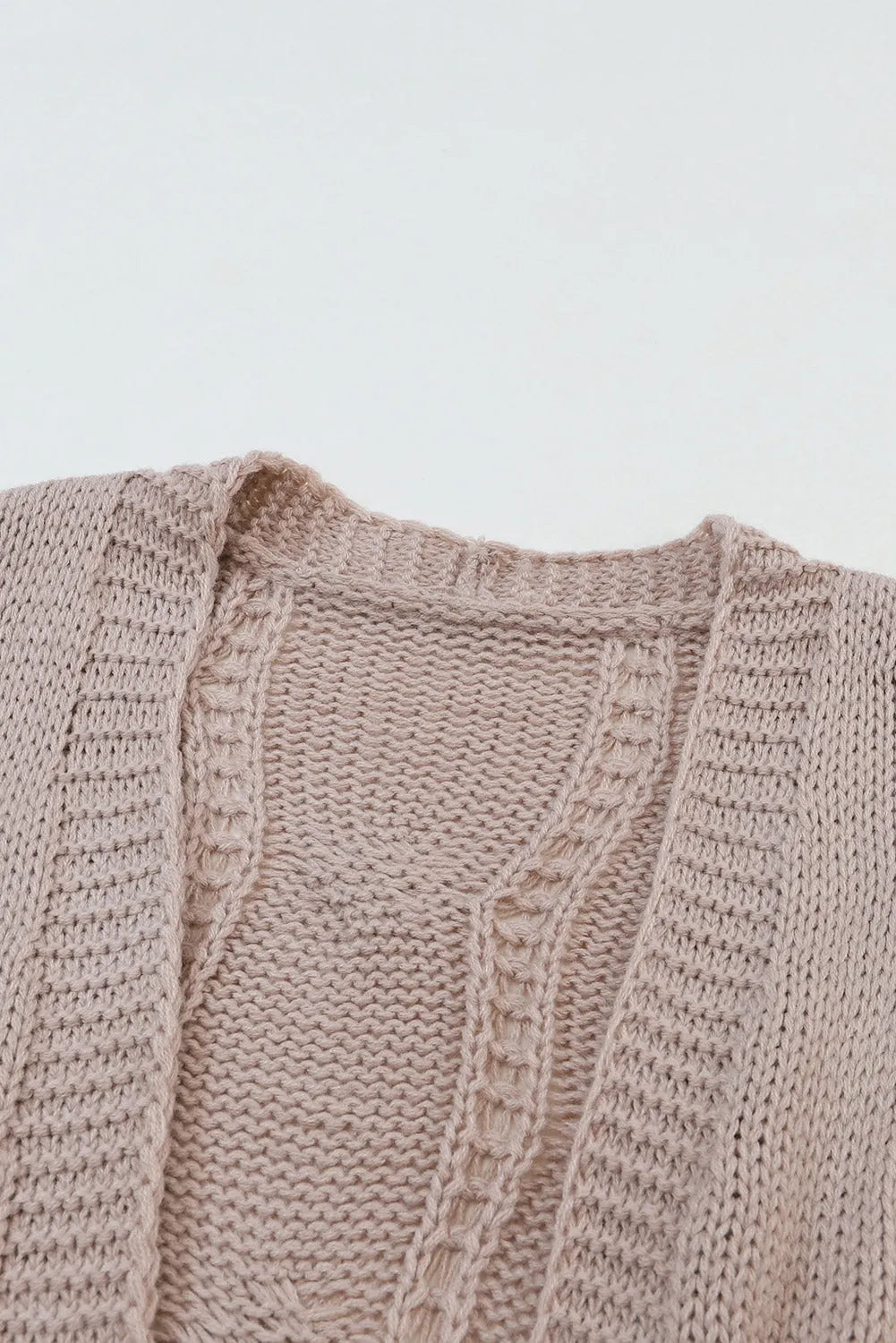 Apricot Ribbed Trim Eyelet Cable Knit Cardigan - Chic Meadow Boutique 