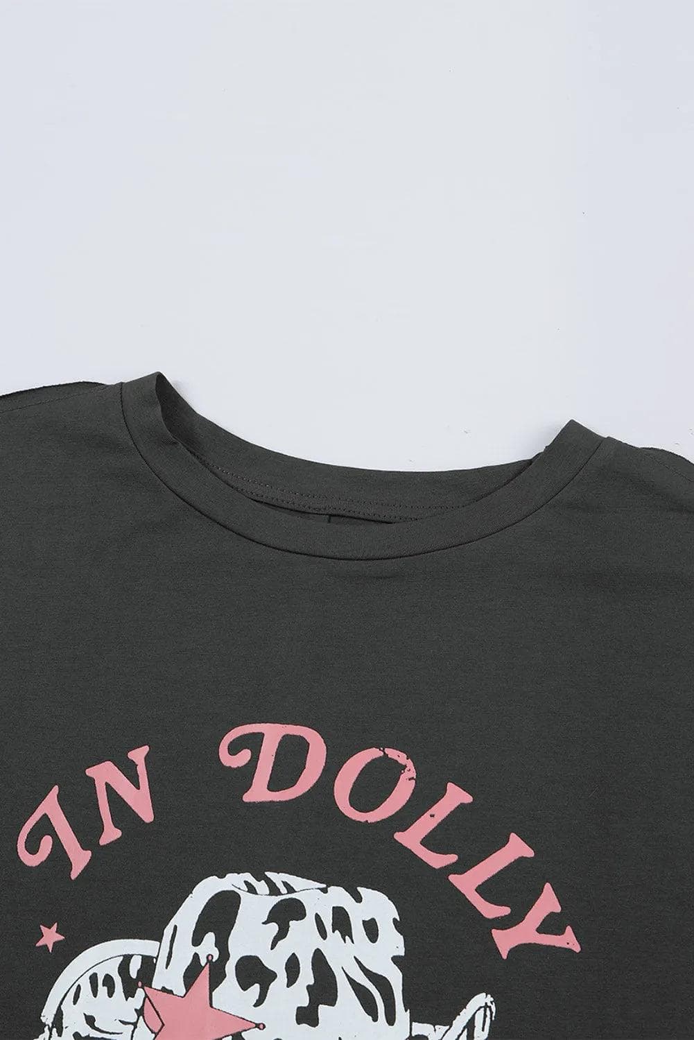 Tops/Tops & Tees Gray WE TRUST IN DOLLY Western Fashion Graphic Tee