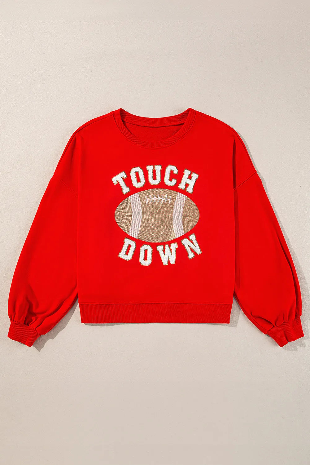 Fiery Red TOUCH DOWN Football Graphic Pullover Sweatshirt - Chic Meadow Boutique 