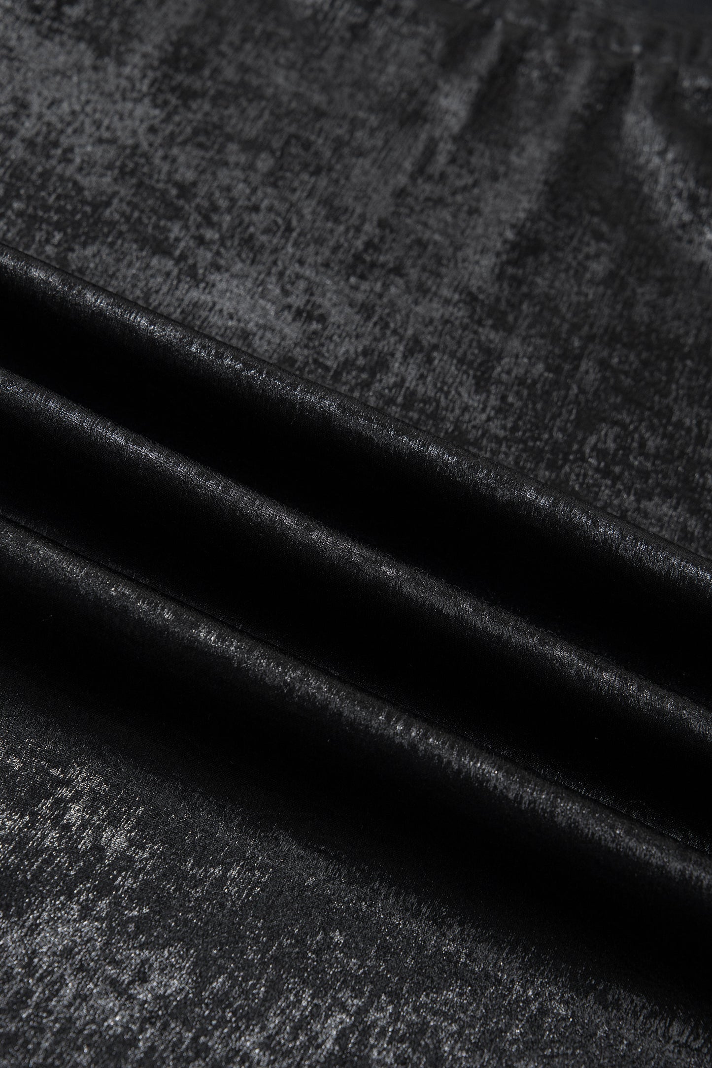 Black Metallic Round Neck Cap Sleeve Tee
