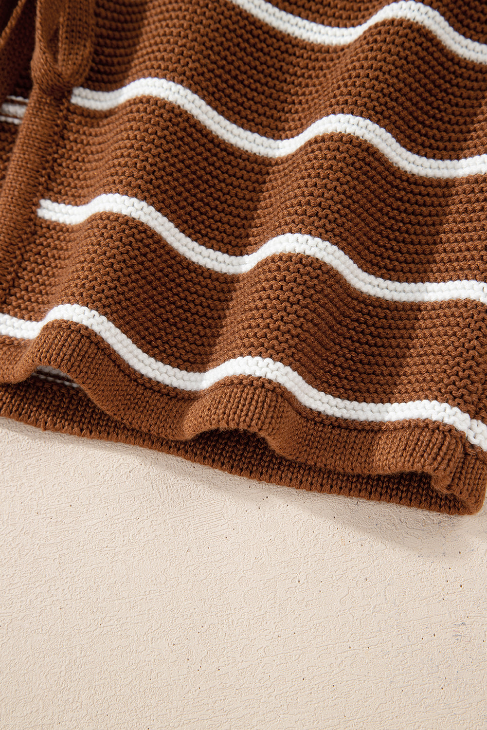 Chestnut Tie Front Striped Knit V Neck Cardigan Sweater