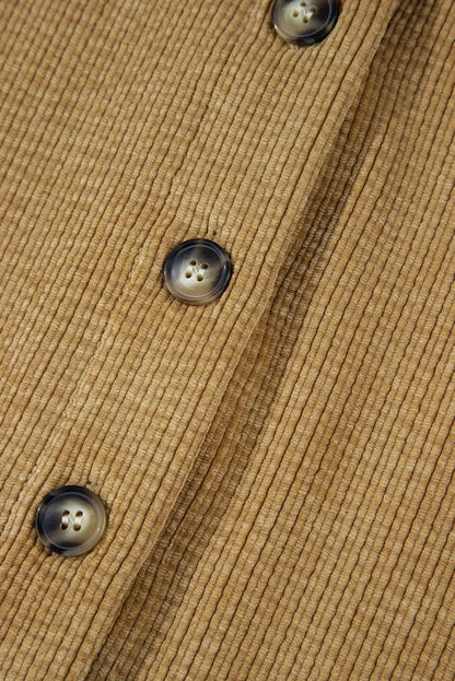 Light French Beige Patched Pocket Button Up Corduroy Shacket - Chic Meadow Boutique 