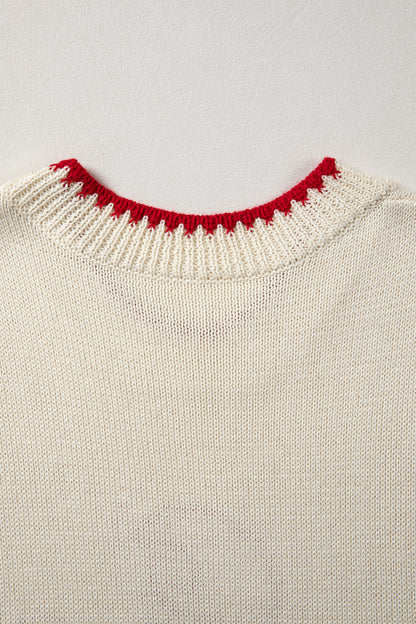 Beige Plaid Crawfish Crew Neck Knit Sweater Vest