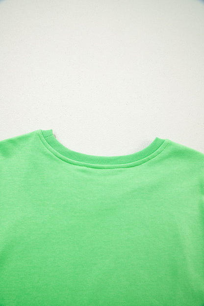 Green Solid Color Puffy Loose Top Drawstring Shorts 2pcs Outfit