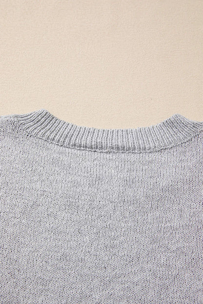 Gray Star Pattern Drop Shoulder Sweater - Chic Meadow Boutique 