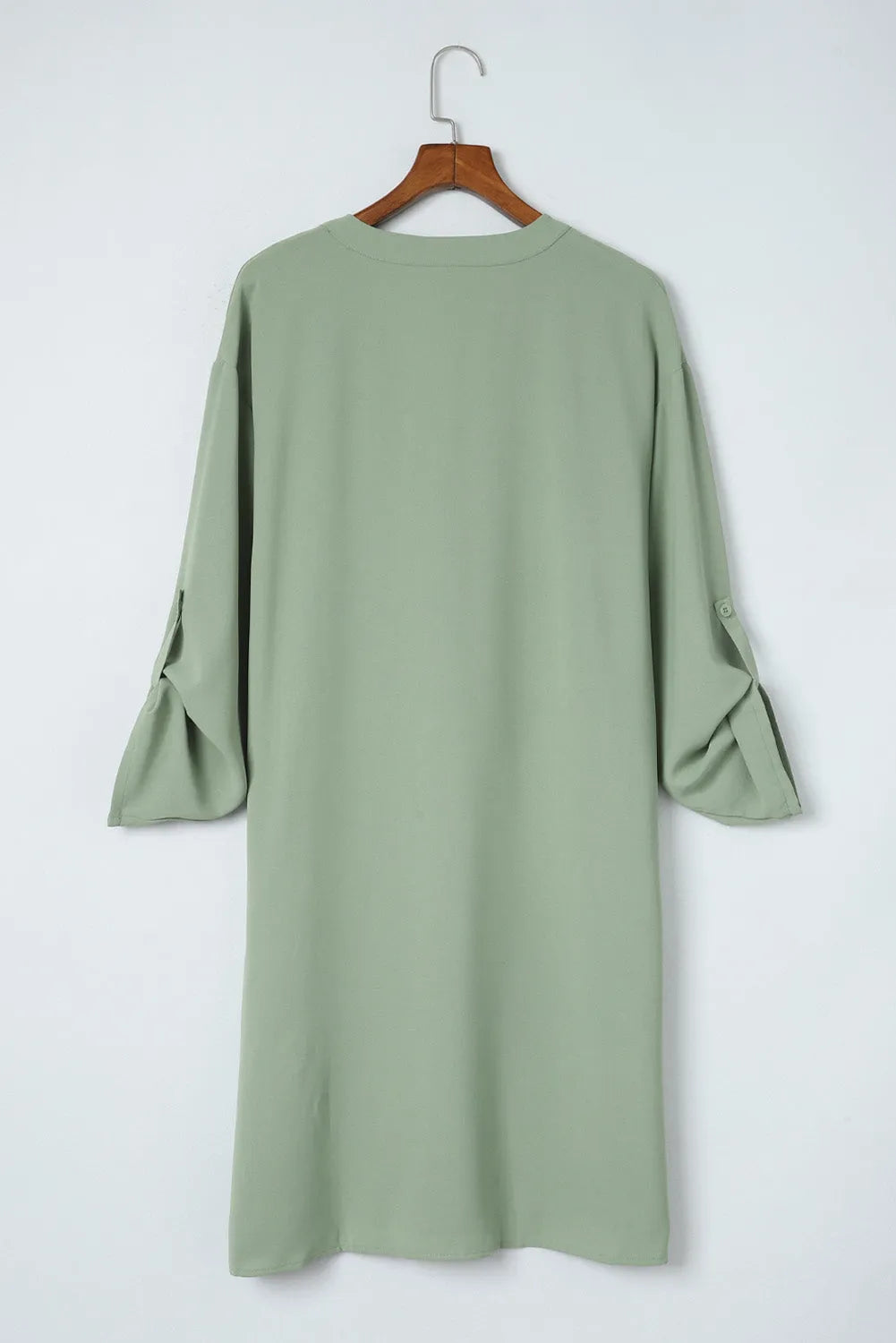 Green Roll-tab Sleeve Flowy Casual Dress - Chic Meadow Boutique 