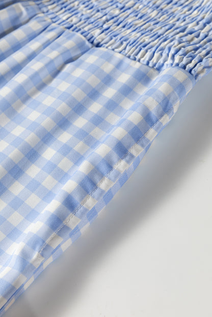 Myosotis Plaid Print Smocked High Waist Womens Loose Pants