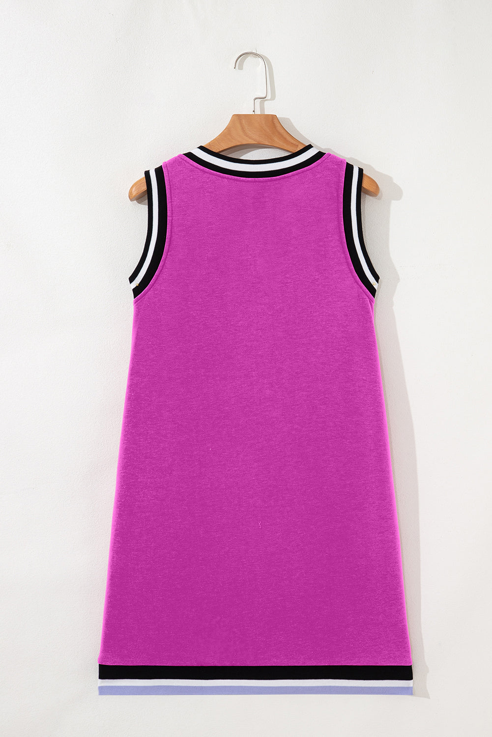 Purple Orchid Color Contrast Trim V Neck Shift Sleeveless Mini Dress